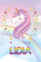 Lidia: Lidia Unicorn Notebook Rainbow Journal 6x9 Personalized Customized Gift For Someones Surname Or First Name is Lidia