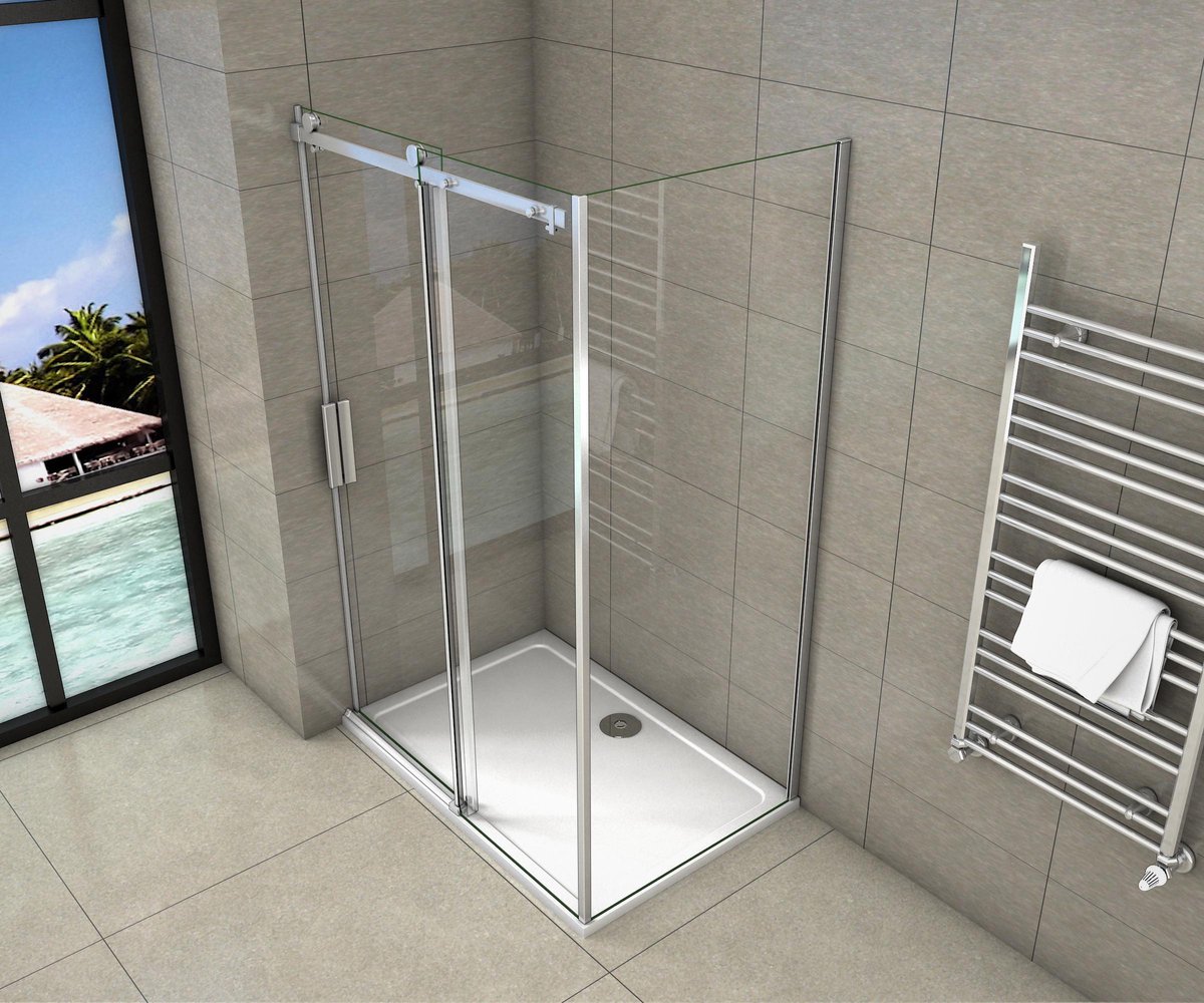 Douchecabine Rechthoek Lotus 110x195cm Schuifdeur + 80cm zijwand 8mm