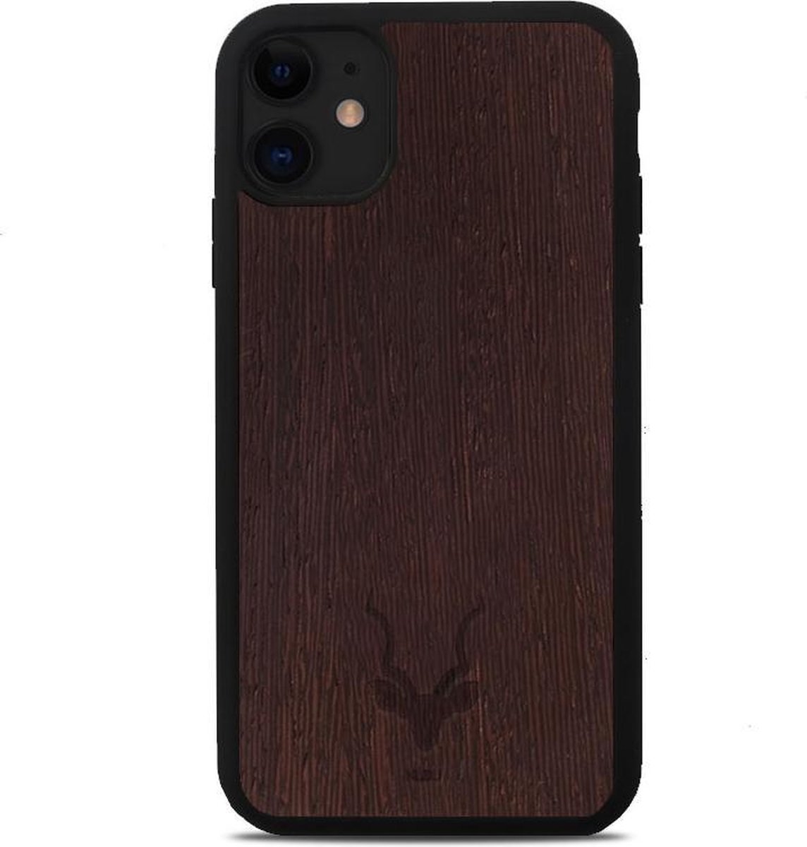 Kudu iPhone 11 hoesje case - Houten backcover - Handgemaakt en afgewerkt met duurzaam TPU - Wengé - Zwart