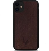 Kudu iPhone 11 hoesje case - Houten backcover - Handgemaakt en afgewerkt met duurzaam TPU - Wengé - Zwart