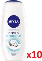 NIVEA Douche Crème Care & Coconut - Zijdezacht & Kokosgeur - Extra Verzorging Voor De Huid - 10x250ml