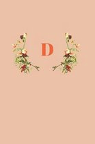 D: Initial Monogram Notebook and Journal - 120 white lined pages -Orange floral design with letter D