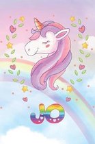 Jo: Jo Unicorn Notebook Rainbow Journal 6x9 Personalized Customized Gift For Someones Surname Or First Name is Jo