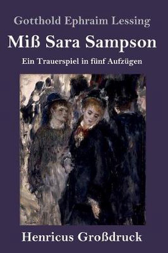 Boek 'Miß Sara Sampson' door Gotthold Ephraim Lessing, met een schilderij van twee vrouwen in donkere kleding.