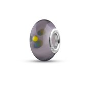 Quiges - Glazen - Kraal - Bedels - Beads Grijs Transparant met Grijs Gele Bloemen Past op alle bekende merken armband NG833