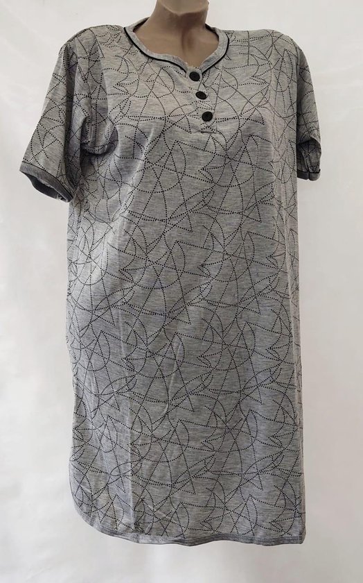 Dames nachthemd korte mouw met print M 38-40 grijs/zwart