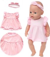 Poppenkleertjes - Geschikt voor Baby Born pop - Roze jurk met haarband - Lente of zomer outfit