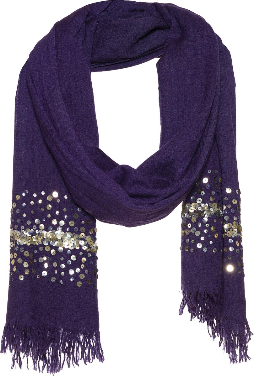 Blauwe sjaal dames - Pailletten borduur - 100% Wol