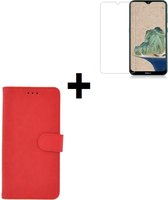 Nokia 2.3 hoes Effen Wallet Bookcase Hoesje Cover Rood + Tempered Gehard Glas / Glazen screenprotector Pearlycase