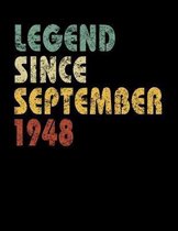 Legend Since September 1948: Vintage Birthday Gift Notebook With Lined College Ruled Paper. Funny Quote Sayings Notepad Journal For Taking Notes Fo