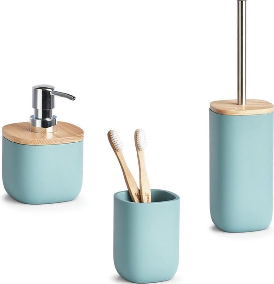 mat Voorloper Gastvrijheid Blauwe polystone badkamer/toilet accessoire set 3-delig - Zeller -  Huishouding -... | bol.com