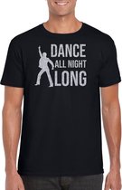 Zilveren muziek t-shirt / shirt Dance all night long - zwart - voor heren - muziek shirts / discothema / 70s / 80s / outfit L