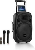 Auna Streetstar 2.0 15 - Karaoke Set met microfoons – Mobiele PA-installatie – 12” subwoofer – Met bluetooth, afstandsbediening en USB, SD, MP3- en AUX-aansluiting - Rolbaar