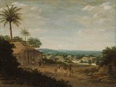 Braziliaans dorp, Frans Jansz. Post, 1675 - 1680 op canvas, afmetingen van dit schilderij zijn 60x90 cm