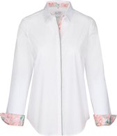 Dames blouse wit met roze bloemenprint  goudtoon knopen volwassen lange mouw katoen luxe chic maat 44