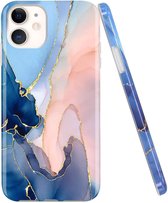 Apple iPhone 11 Backcover - Blauw / Roze - Marmer - Soft TPU hoesje