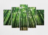 Braveprint - Schilderij - Bamboo Grove Vijf Panelen. Uitgerekt Het Frame. % Katoen. - Groen En Geel - 150 X 100 Cm