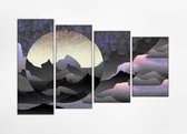 Braveprint - Schilderij - Nacht Uit Vier Verticale Panelen Uitgerekt Het Frame. % Katoen. - Roze, Rood, Grijs En Paars - 120 X 80 Cm