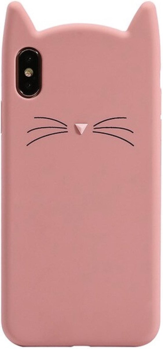 Geschikt voor Apple iPhone X - iPhone XS Backcover - Roze - Poes - Soft TPU Hoesje