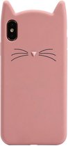 Apple iPhone X - iPhone XS Backcover - Roze - Poes - Soft TPU Hoesje