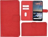 Nokia 5.3 hoes Effen Wallet Bookcase Hoesje Cover Rood Pearlycase