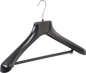 De Kledinghanger Gigant - 90 x Mantel / kostuumhanger kunststof zwart met schouderverbreding en broeklat, 48 cm