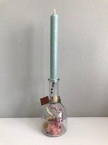 Droogbloemen in glas met kaars | mint kaars | 36 cm