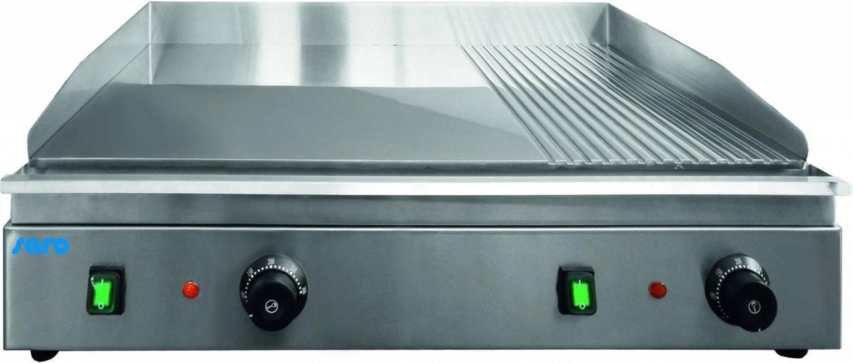 Saro Electrische tabletop bakplaat/ grillplaat, 2 kookzones, bakplaat met groef en glad, lekbak, spatbescherming, 2 jaar garantie, professioneel Model COMO