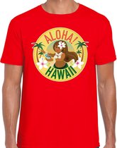Hawaii feest t-shirt / shirt Aloha Hawaii voor heren - rood - Hawaiiaanse party outfit / kleding/ verkleedkleding/ carnaval shirt M
