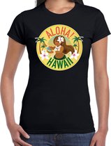 Hawaii feest t-shirt / shirt Aloha Hawaii voor dames - zwart - Hawaiiaanse party outfit / kleding/ verkleedkleding/ carnaval shirt XS