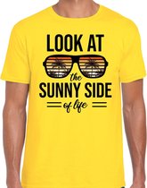 Sunny side feest t-shirt / shirt Look at the sunny side of life voor heren - geel - Beach party outfit / kleding/ verkleedkleding/ carnaval shirt L