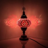 Mozaïek Lamp - Oosterse Lamp - Turkse Lamp - Tafellamp - Marokkaanse Lamp - Ø 19 cm - Hoogte 34 cm - Handgemaakt - Authentiek - Roze