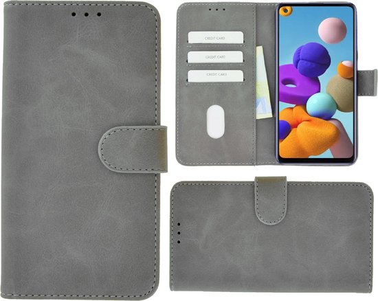 Samsung Galaxy A21s Wallet ordinaire Bookcase Case Cover Grijs Pearlycase