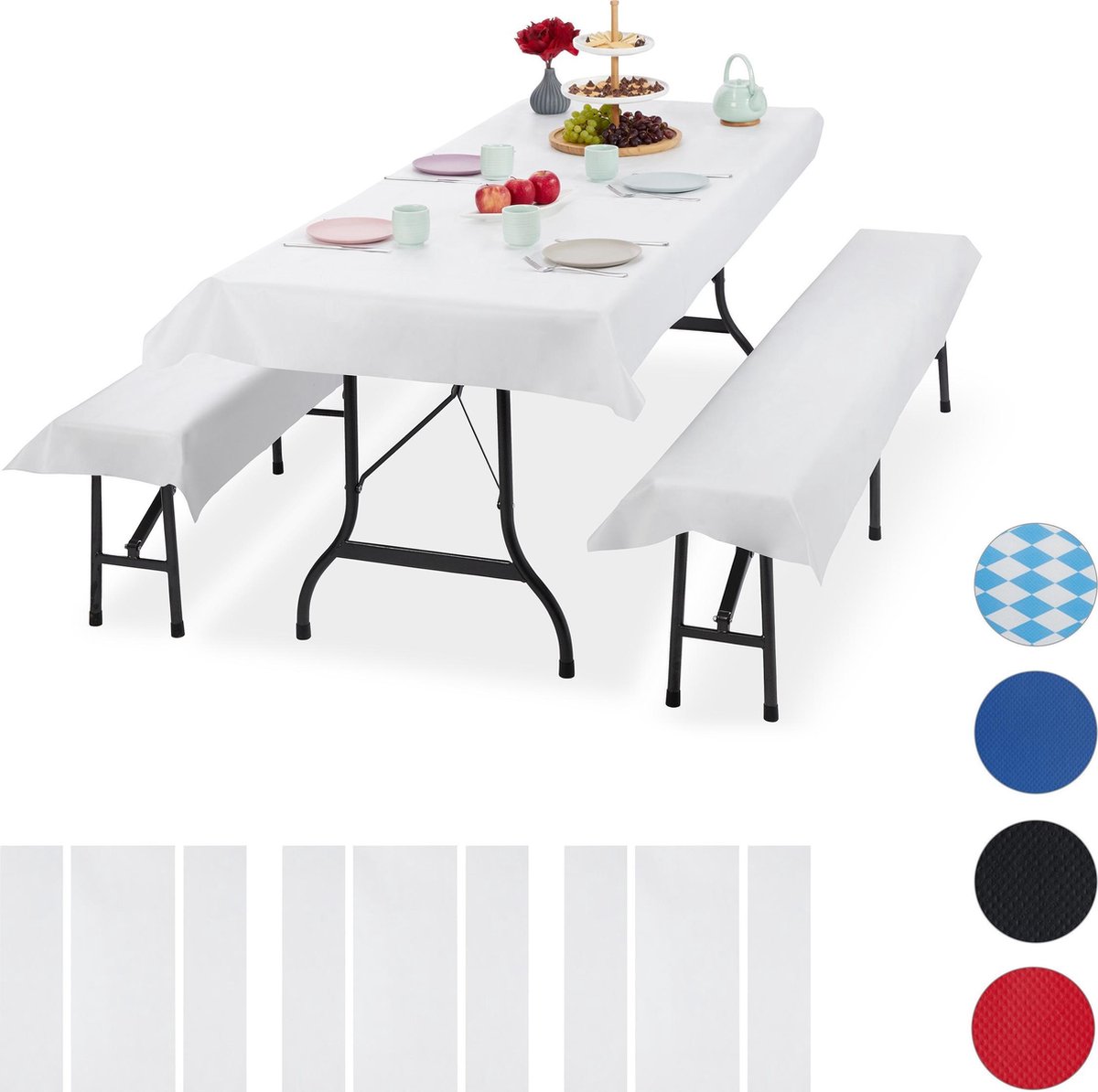 Relaxdays 12 x tafelkleed biertafel en banken - hoezen set biertent - 250 x 100 cm wit