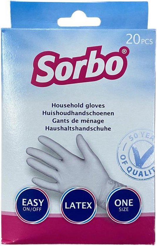 gedragen Avondeten spier Sorbo Huishoudhandschoenen universeel - 20 handschoenen wegwerp - latex -  one size - 1... | bol.com