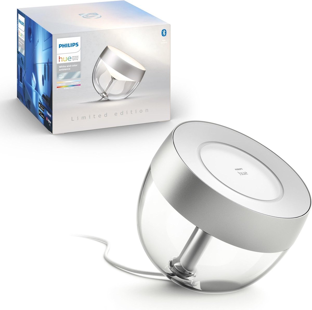 Philips Hue Iris Tafellamp - White and Color Ambiance - Gëintegreerd LED - Zilver - 8,1W - Bluetooth - Limited Edition
