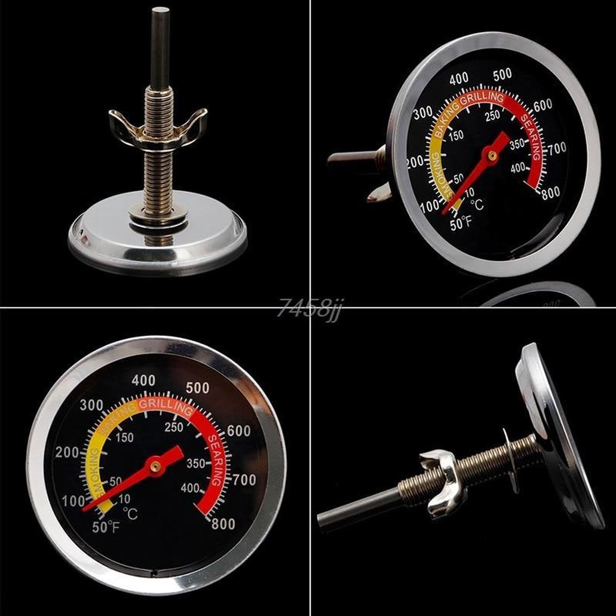 Barbecue thermometer - temperatuurmeter - Tot 400 graden - inbouw - voor BBQ, smoker, kamado, rookoven, pizzaoven - RVS - Geschikt voor o.a. Weber & Houtskoolbarbecues – foto 6