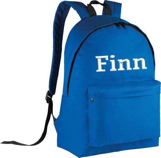 Foto: Schooltas met naam royal blue geborduurd 16 verschillende kleuren gepersonaliseerd