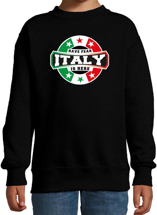 Have fear Italy is here sweater met sterren embleem in de kleuren van de Italiaanse vlag - zwart - kids - Italie supporter / Italiaans elftal fan trui / EK / WK / kleding 134/146