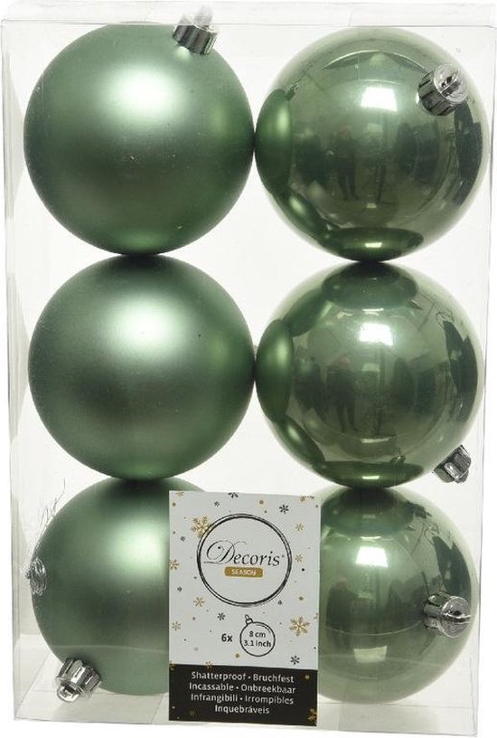 36x Salie groene kunststof kerstballen 8 cm Mat/glans Onbreekbare