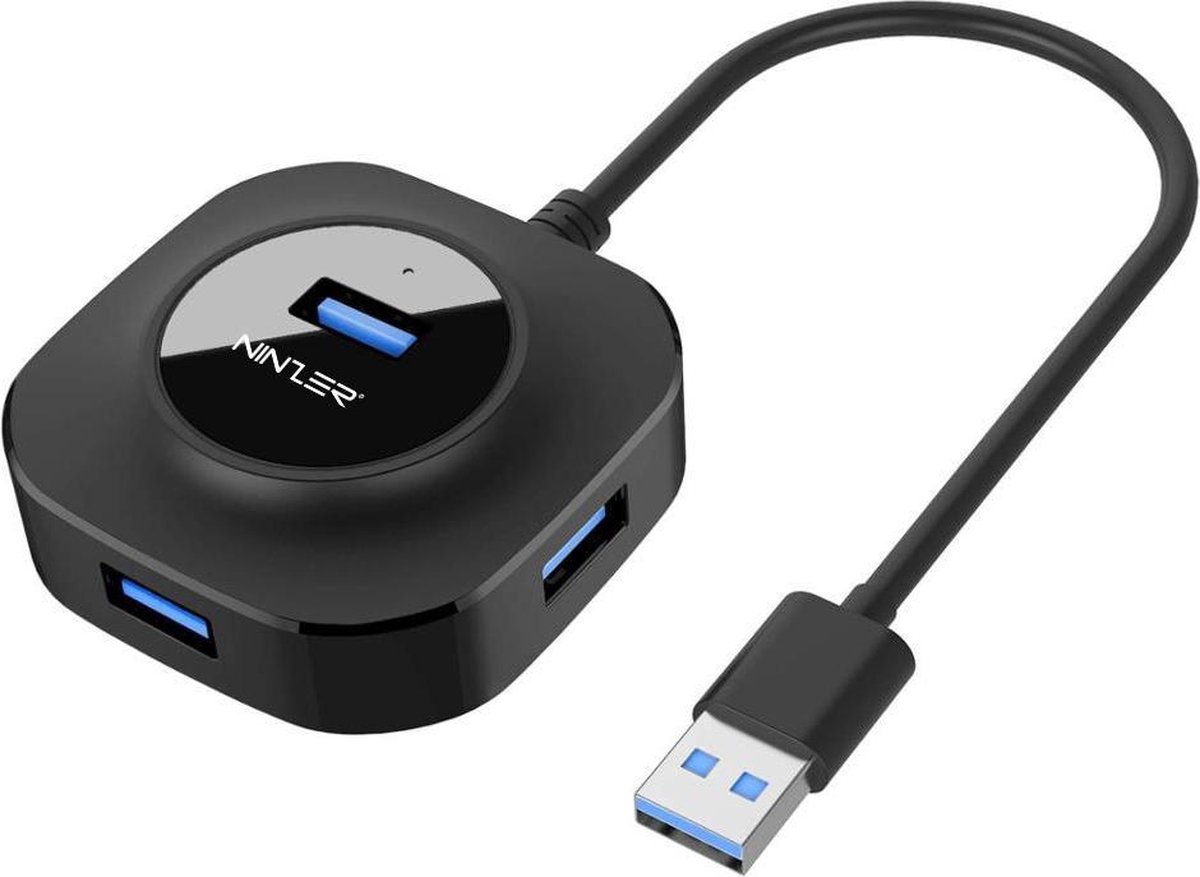 Ninzer USB 3.0 mini HUB met 4 USB aansluitingen - Zwart