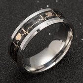 Carbon Hartslag Ring - ECG - Staal met Carbon Inleg - 17-23mm - Ringen Mannen - Ringen Dames - Ring Heren - Ringen Vrouwen - Ring Mannen - Valentijnsdag voor Mannen - Valentijn Cad
