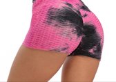 Sport shorts -Olamee-Absorberend-Tie Dye-Zwart Roze-Shorts Fitness-Sexy Zomer Short-Scrunch Butt-High Waist-Anti Cellulite-Gym Sports Wear-Mooie Billen-Push Up-Compressie shorts-L
