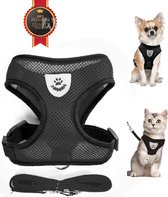 Verstelbaar honden-/kattentuigje - Harnas voor honden en katten - Inclusief looplijn - Tuigje - Zwart - Maat M (+/- 4 - 6 kg)