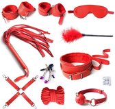 LOUZIR Bondageset | BDSM set | Bondage set | BDSM Toy set 10 delig | Luxe Sex Speeltjes Kit Met Tepelklemmen, halsband, handboeien, enkelboeien, bondage touw, masker en zweep & gag