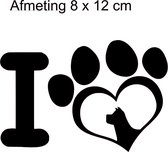 Auto / raam sticker  hondenpoot met hondje erin  8 x 12 cm