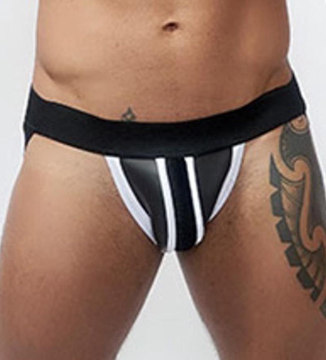 Mister b neoprene jockstrap black white xs