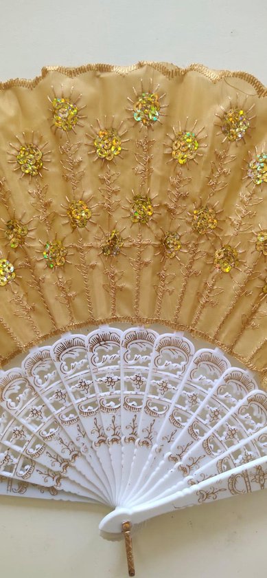 Spaanse handwaaiers met borduursels en pailletten 3 stuks goud