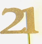 Taartdecoratie | Taarttopper| Cake topper | Taartversiering| Verjaardag| Cijfers | 21 | Goud glitter|14 cm| karton