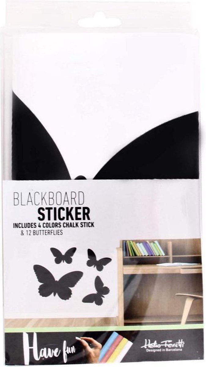 Helio Ferretti Vlinders Blackboard Stickers Zwart Set van 4 Zelfklevend